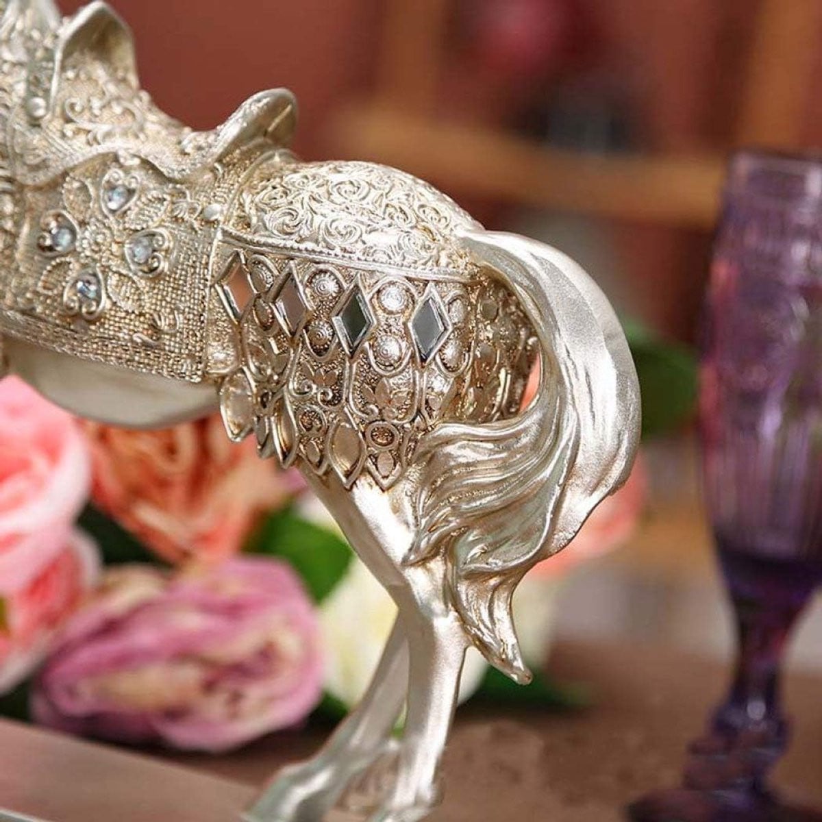 Zilveren Paard Standbeeld - Feng Shui Beeldje voor Tafelblad Decoratie