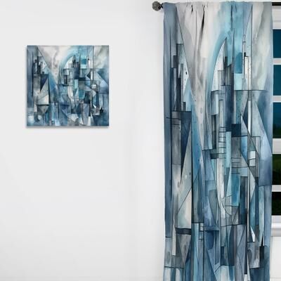 DESIGN ART "Designart ""Blue Abstracted Harmonies Of Shape III"" Abstract Geometric Curtain - Room Darkening Curtain - 1 Panel"