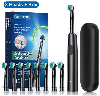 Uplift Picks Rotary Electric Toothbrush Rechargeable Adult Toothbrush With 8 Soft Brush Heads black 4 Heads 8 Heads Box
