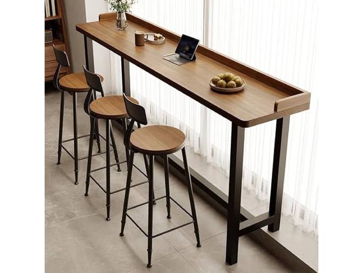 KEIFCUACLA Massivholz Bartisch, schmaler Hochtisch für Küche, Wohnzimmer Platzsparender Hochtisch ideal für Bistro, Ess‑Bereich, kompakter Holztisch ohne Hocker