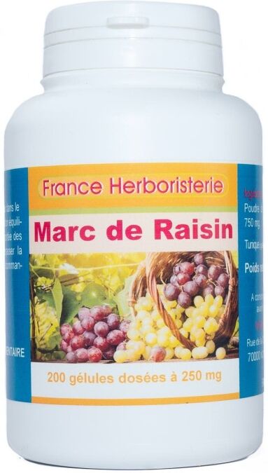 France Herboristerie GELULES MARC DE RAISIN 200 gélules dosées à 250 mg poudre pure.