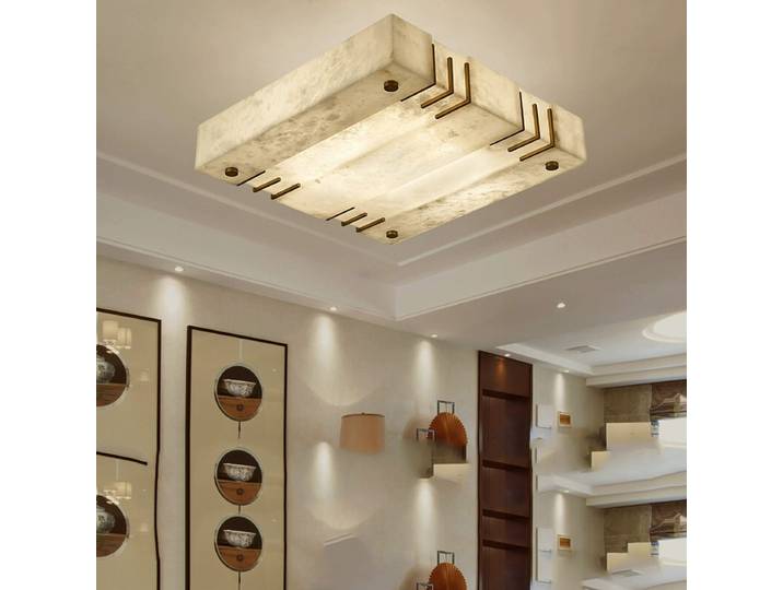 Plafonnier en marbre blanc, lustre de plafond en marbre espagnol naturel, luminaire en laiton pour salon, décoration d'intérieur
