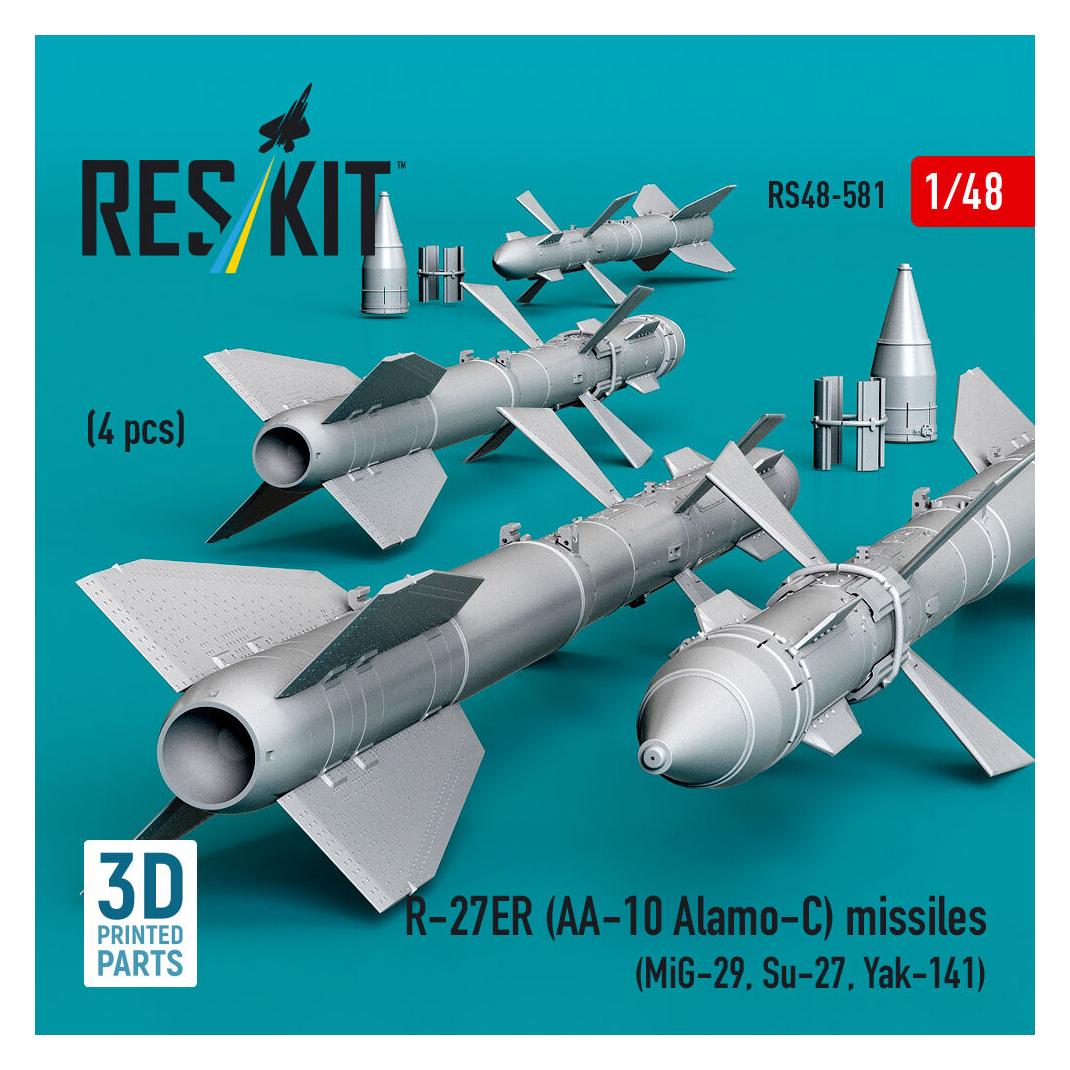 ResKit R-27ER (AA-10 Alamo-C) missiles (4 pcs) (MiG-29, Su-27, Yak-141) (3D Printed) (RS48-0581)