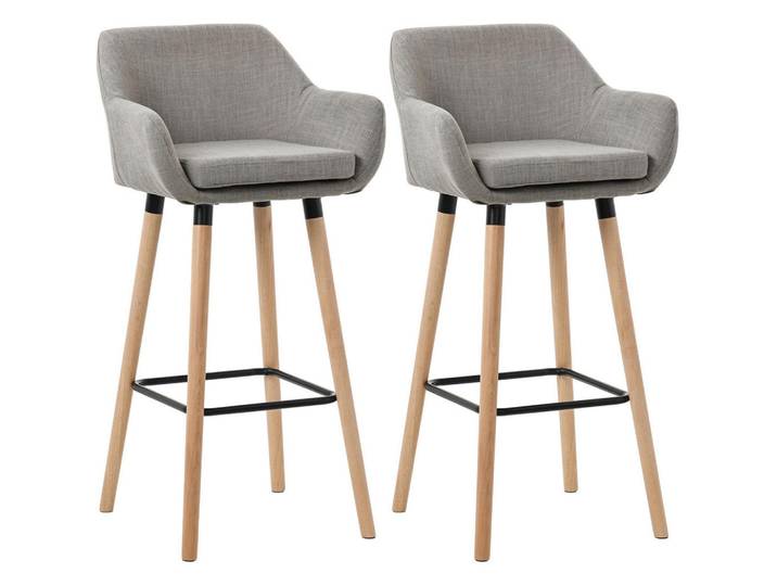 CLP Barhocker 2er Set Stoff Grau, Holz, 51x101x50 cm, Esszimmer, Barmöbel, Barhocker