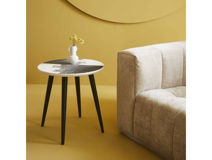 Bout de canapé avec plateau à peinture abstraite argent - l50 cm