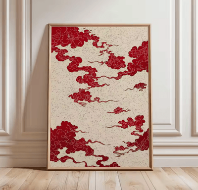 Inspire Picks Japanese Crane Ukiyo e Poster Vintage Red Sun Traditional Wall Art 21 40x50cm Unframed