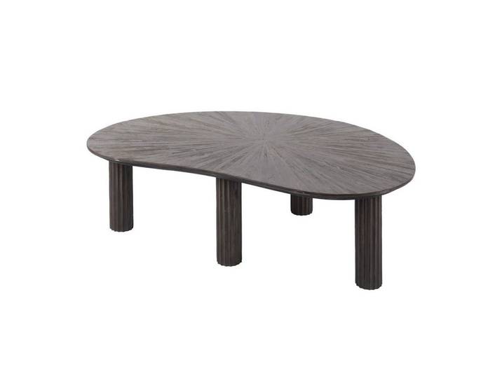 Feeling4Home Couchtisch Foray - hochwertiges Teakholz massiv Braun, 110cm, Strukturierte Platte mit Schweizer Kante & geriffelten Tischbeine