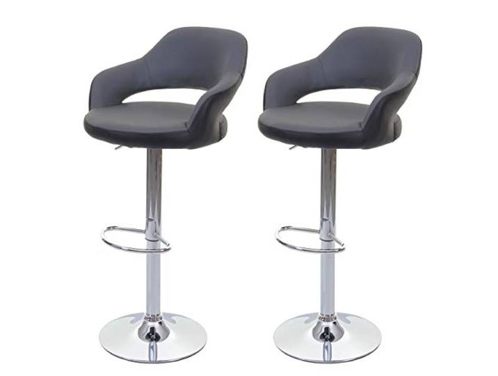 Mendler 2er-Set Barhocker HWC-F16 mit Lehne Kunstleder - grau-schwarz