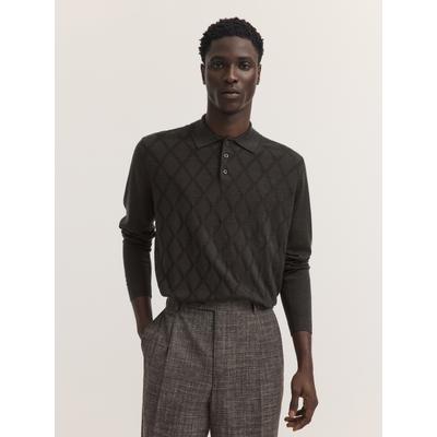 Poloshirt BUGATTI "Regular Fit", Herren, Gr. XL, braun (80, braun), 90% Wolle, 10% Seide, Strukturmuster, regular fit, ohne Ausschnitt, Shirts, Regular Fit Wolle-Seide Strick