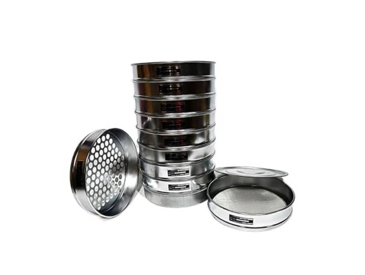 JUMELA Sieb-Set Bodensiebpaket Laborstandard-Analysensieb Gartenbau-Rundloch-Probensieb R30cm Öffnung 0,075-60mm Deckel und Tablett 11St