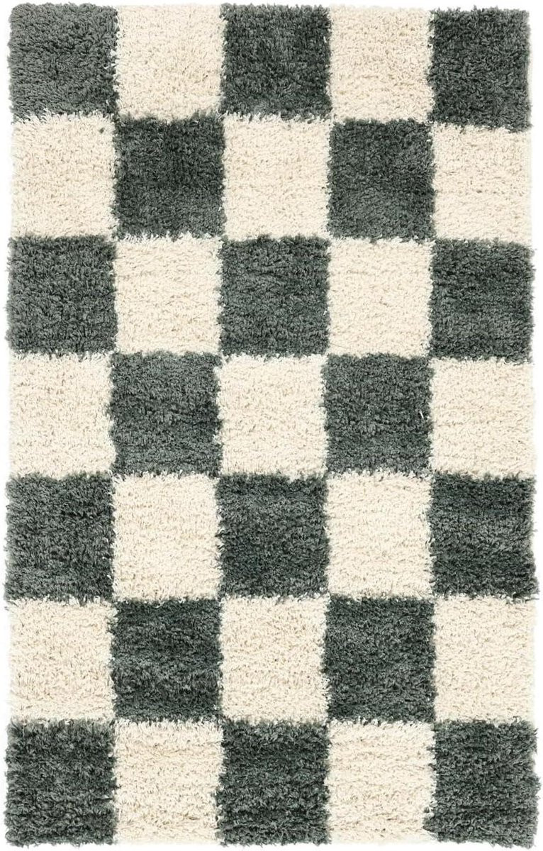 Rechthoekig Vloerkleed Modern Geometrisch Groen Off White - Polypropyleen