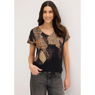 T-Shirt BONPRIX, Damen, Gr. 40/42 (M), schwarz (schwarz graphisch bedruckt), Jersey, Obermaterial: 95% Viskose, 5% Elasthan, bedruckt, unifarben, oversize hüftbedeckend, V-Ausschnitt, Shirts T-Shirt, Oversize-Passform, überschnittene Schultern,...