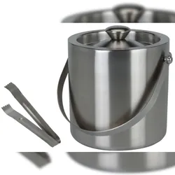 EXCELLENT HOUSEWARE Eiseimer Eiswürfelbehälter Eisbehälter Serviereimer Barzubehör mit Zange Edelstahl mit Deckel