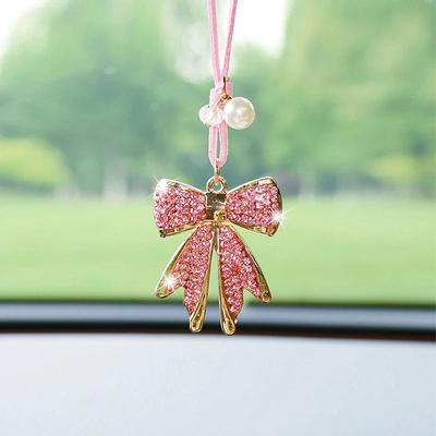 Inspired Finds Diamond Bow Tie Car Rearview Mirror Pendant Sparkling Hanging Ornament pink
