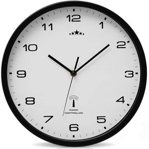 Monzana Wanduhr Kunststoff, analog, Funkuhr, Ø 31 cm, schwarz, lautlos