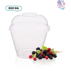 SET: Cups, klare Becher  225ml + Deckel ohne Loch - 800 Stück, transparentes recyceltes PET