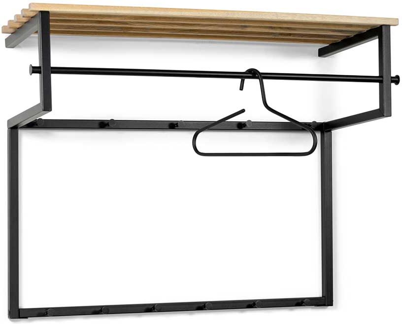 Pharao24.de Wandgarderobe aus Metall Schwarz pulverbeschichtet Hutablage aus Holz