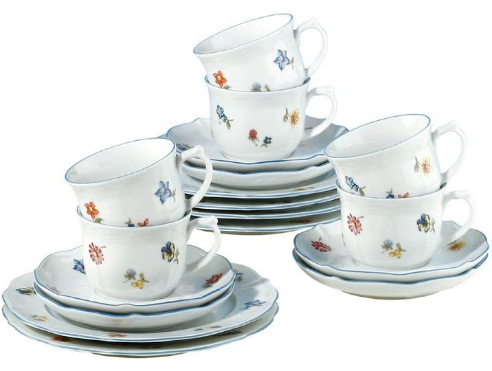 Seltmann Weiden Kaffeeservice Geschirr-Set, Service Sonate Nostalgie (18-tlg), 6 Personen, Porzellan, Tassen, Untertassen, Teller, Made in Germany, 18 Teile, für 6 Personen