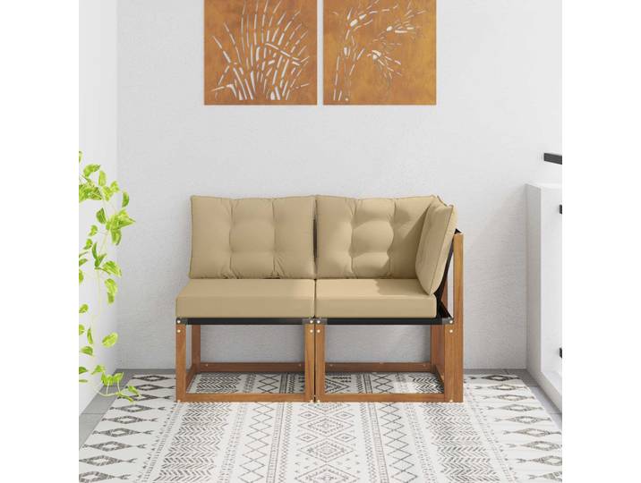 vidaXL 2 Stk. Outdoor Mittel- und Ecksofa Natur