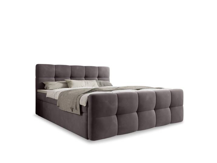 Lit coffre + matelas 180x200cm en velours gris