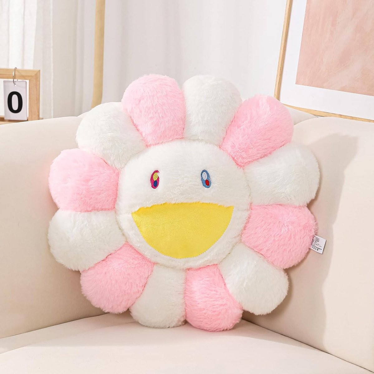 Geel Pluche Bloemvormig Decoratief Kussen - 60 cm
