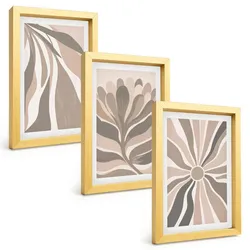 BILDER SET 3er Set - 20x30 cm Goldrahmen - Abstrakte Pflanzenmuster