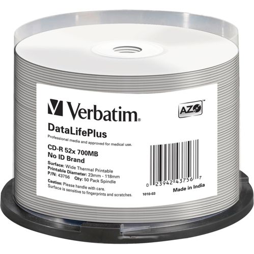 1x50 Verbatim CD-R 80 / 700MB 52x white wide thermal printable