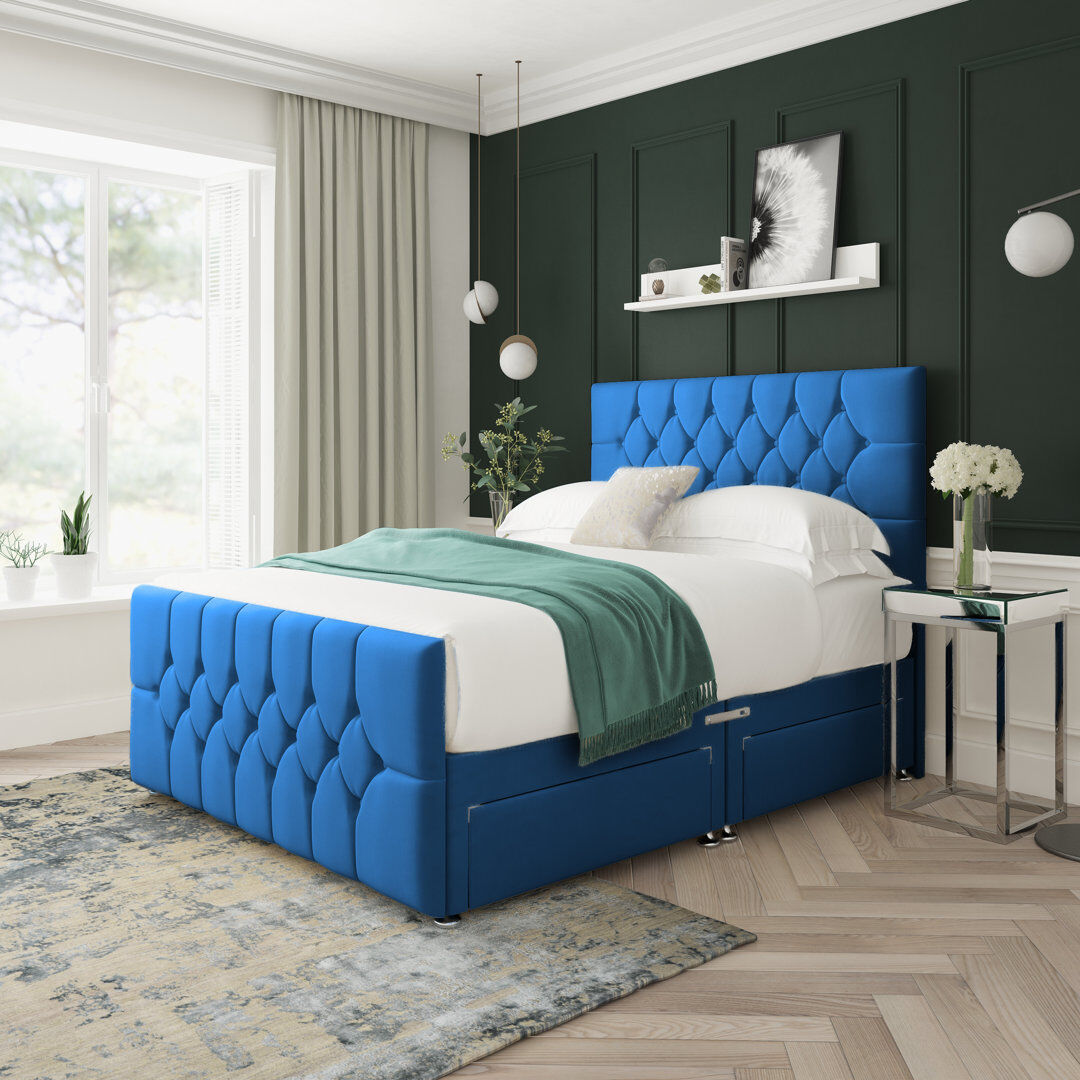17 Stories Upholstered Divan Bed Blue Single (3')