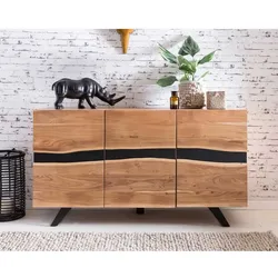 Wohnzimmer Sideboard aus Akazie massiv Metall