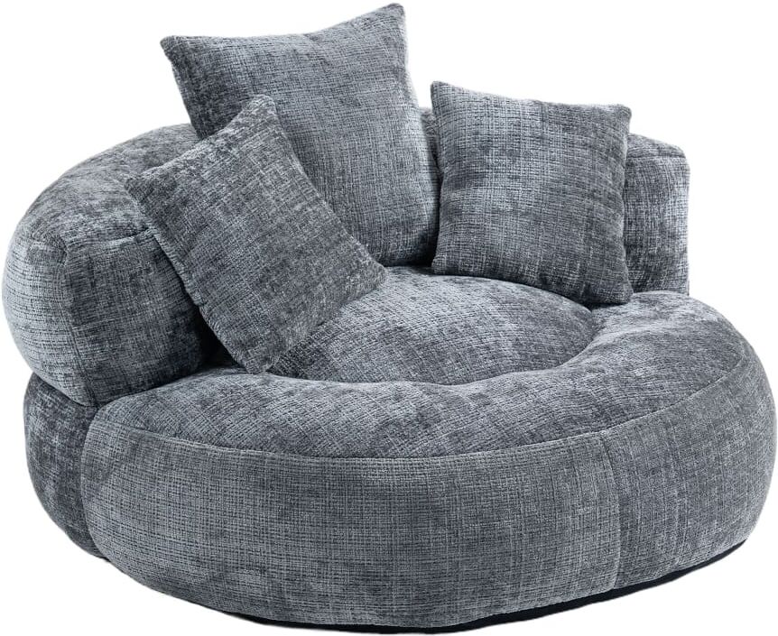 Urban Meuble Sillón redondo de tela gris con cojines.
