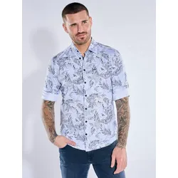 emilio adani Herren Hemd mit All-Over-Druck Blau slim fit gemustert Haifisch - L