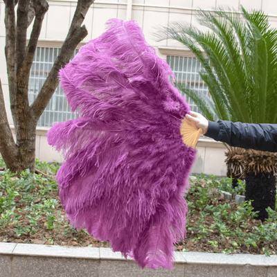 Inspire Picks Luxury Ostrich Feather Folding Fan Large Burlesque Dance & Stage Performance Fan (100130cm) 44 Reddish Purple 100cm1pcs 130cm1pc