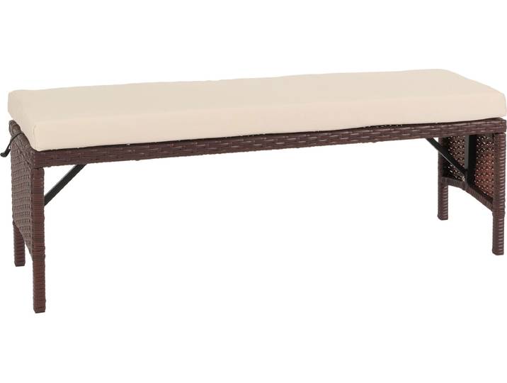 Poly-Rattan Sitzbank HWC-G16, Gartenbank Rattanbank, Gastronomie 112cm - braun, Kissen creme
