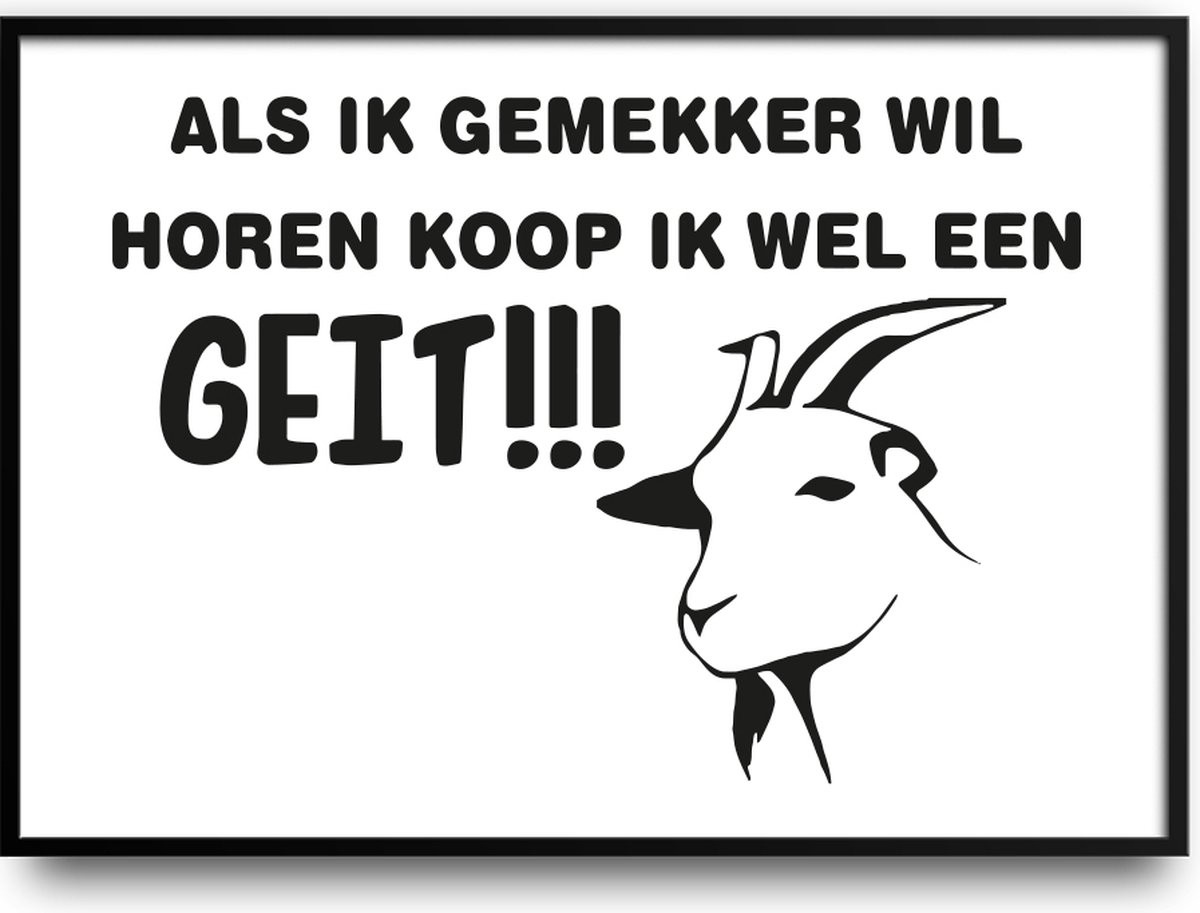 Grappige poster met geit en glazen fotolijst, 40 x 50 cm