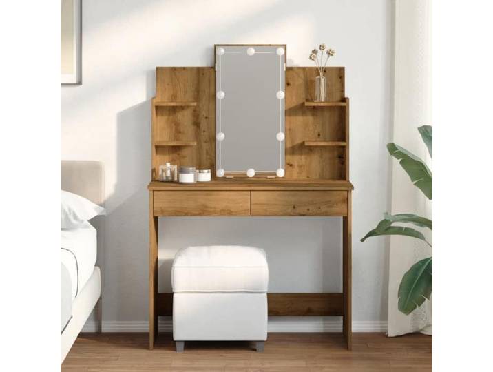 Meilleures Table de Maquillage/Chambre Coiffeuse avec lumières LED chêne artisanal 96x40x142 cm - HZ234623