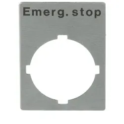 ABB Rectangularlegendplate29,6x39mmalum Textschild “Emergency Stop“, für Schalter mit 1 Schaltstellung SK615552-15
