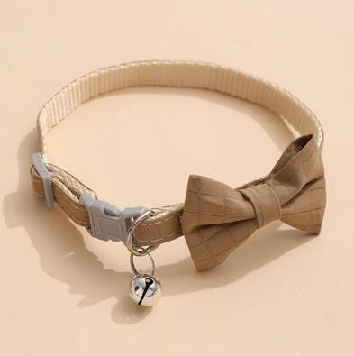Inspired Finds Elegant Bow Bell Pet Collar For Cats & Small Dogs Adjustable Cute Everyday Neck Accessory khaki