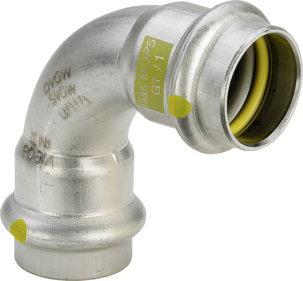 Viega Sanpress Inox G coude 485788 15 mm, 90°, acier inoxydable, SC-Contur