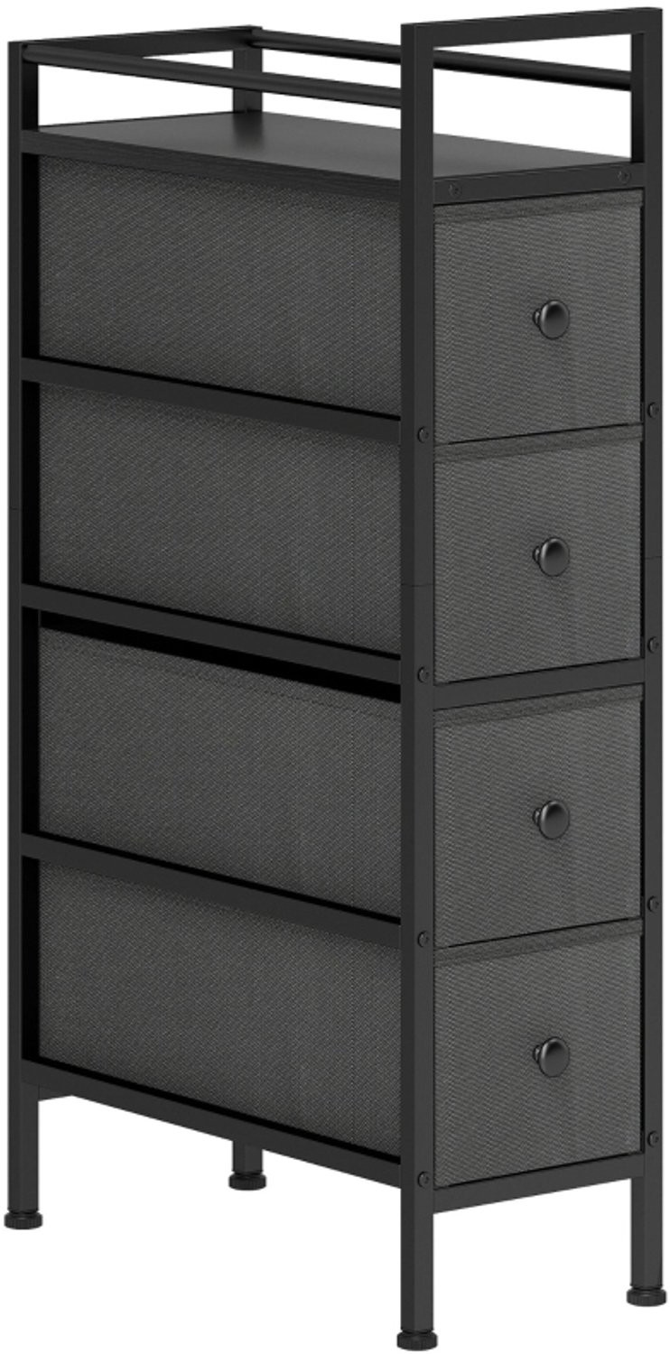 CHICFURN Ladekast met 4 lades, smal ontwerp met stalen frame, zwart
