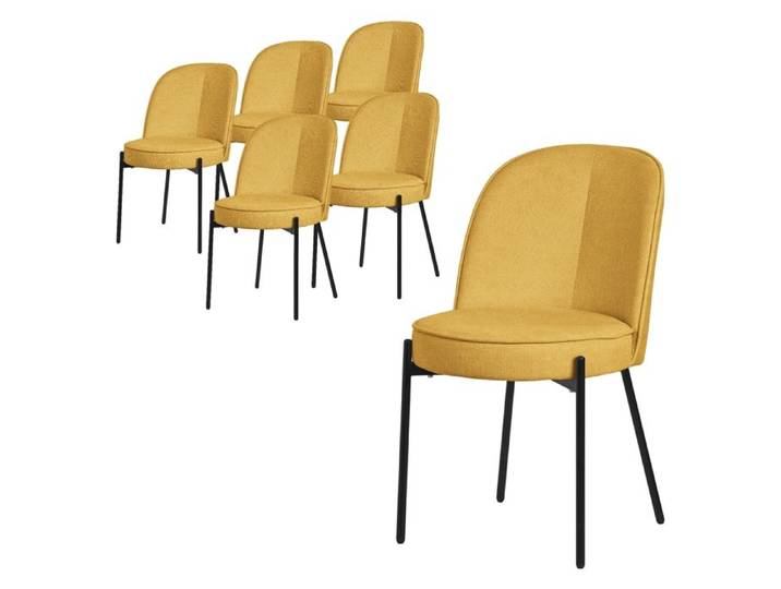 Lot de 6 chaises de salle à manger ML-Design moutarde polyester structure métal dossier arrondi