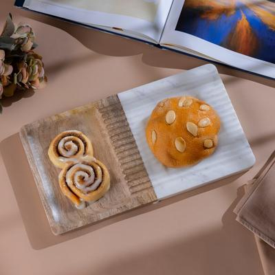 BIDK Home Wood & White Marble Grooved Platter