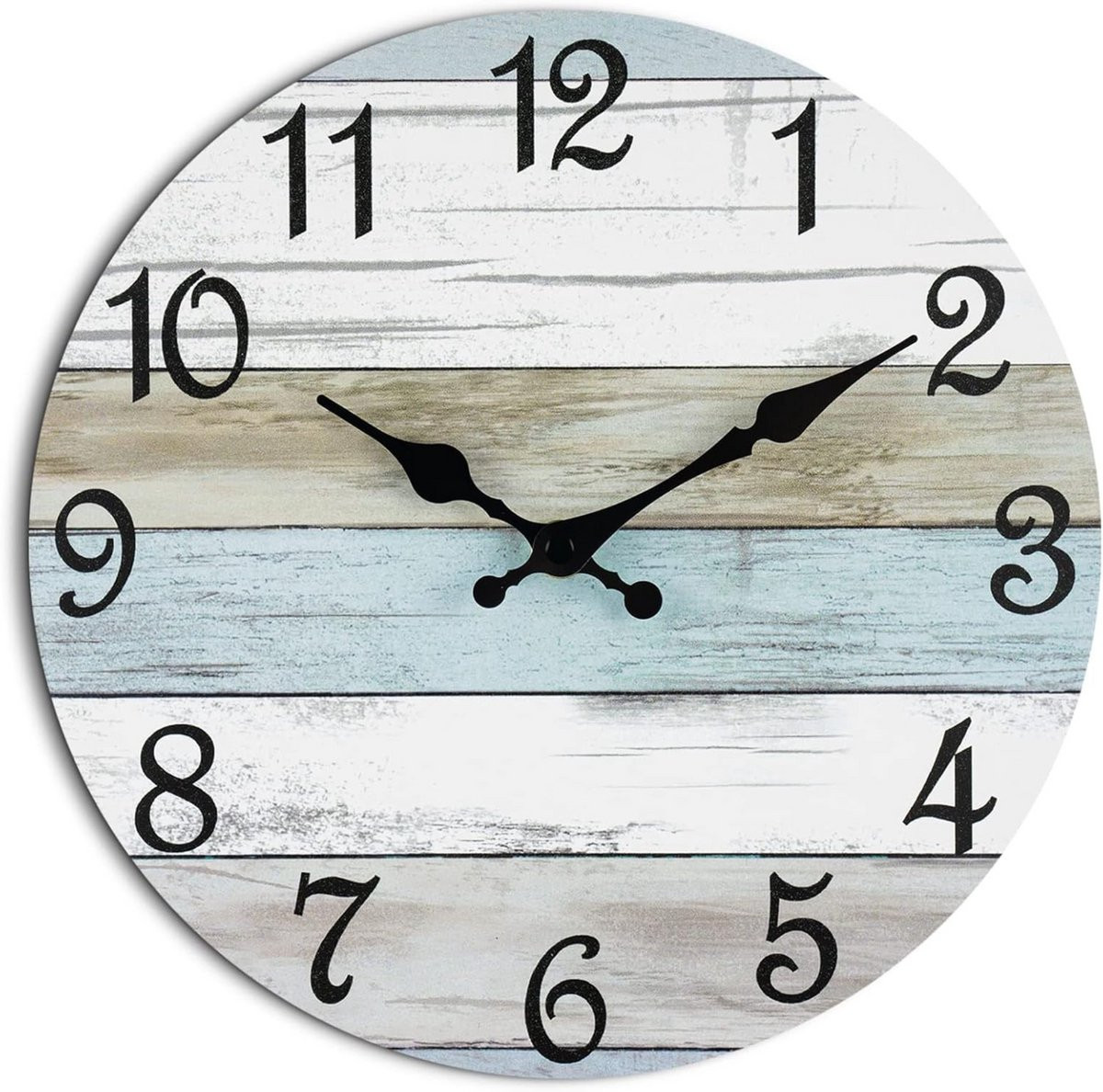 Tyme Wandklok Hout - Analoog Quartz Uurwerk - Wit Blauw - Diameter: 24,5 cm