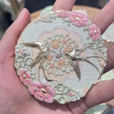 Fusion Finds Vintage Pocket Makeup Mirror Chinese Peony Floral Compact Cosmetic Mirror For Travel & Gifts a