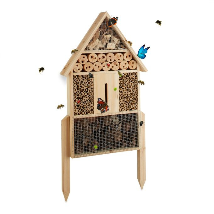 Relaxdays Insectenhotel grootte L, Hout en Bamboe, Bruin en Goud