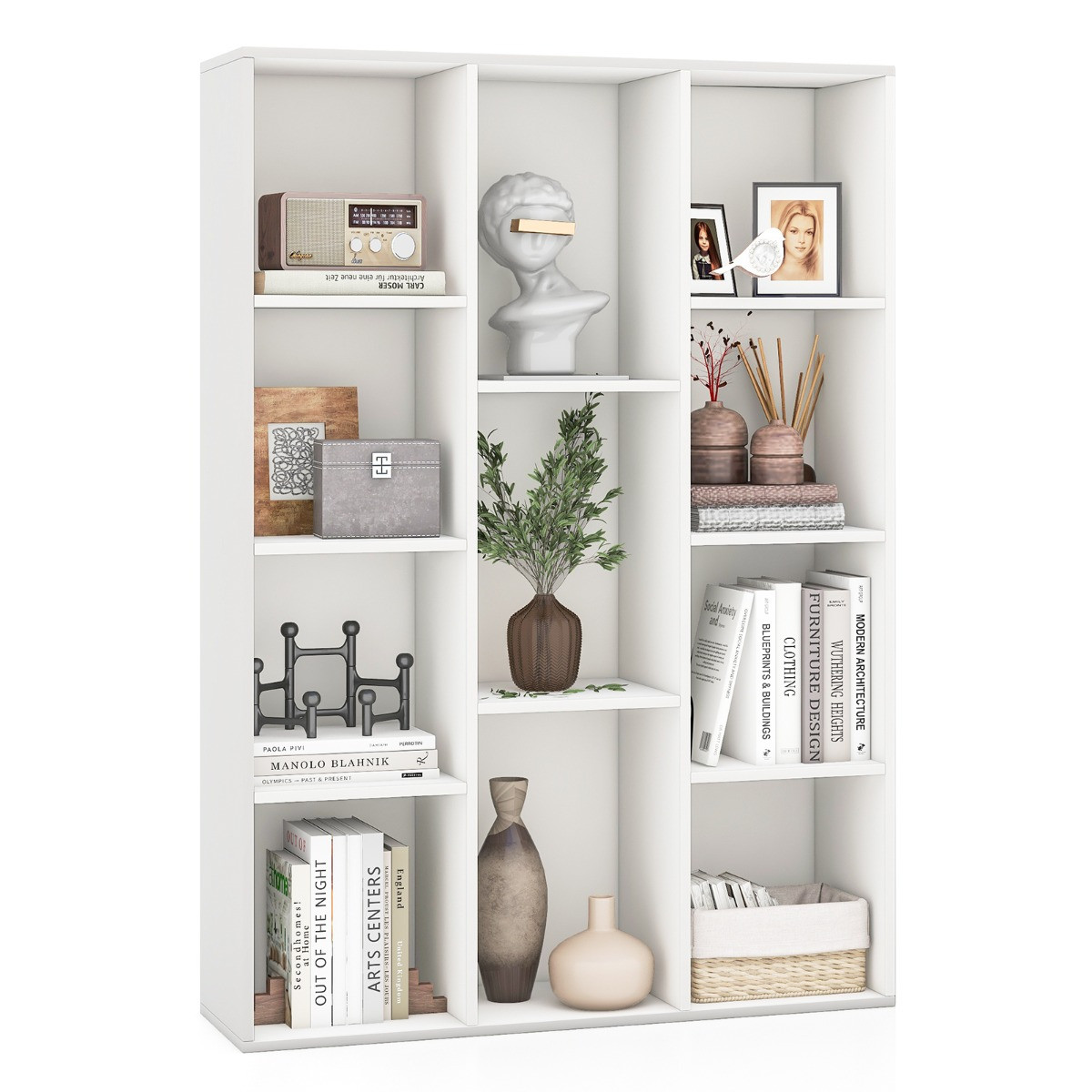 Costway Boekenkast met 11 Vakken Moderne Geometrische Displayplank voor Woonkamer, Slaapkamer of Thuiswerkplek