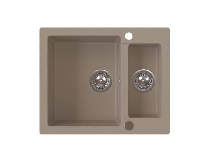 VBChome Spülbecken 60x50x20 cm Beige Granit 1,5 Becken Einbauspüle gesprenkelt Restebecken Siphon