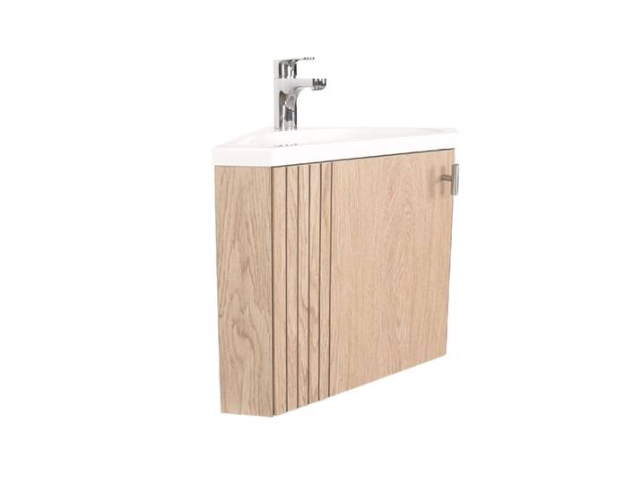 Meuble lave-mains d'angle décor chêne