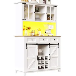 STILVORA Hochschrank Küchenschrank 180x105x40 Weiß mit LED-Beleuchtung App Steuerung Glasfront Scheunenschiebetür MDF Stauraum verstellbar