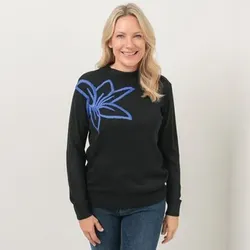 EVA LUTZ Pullover Rundhalsausschnitt Blumenstickerei figurumspielend