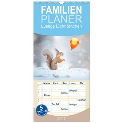 Familienplaner 2027 - Lustige Eichhörnchen mit 5 Spalten (Wandkalender, 21 x 45 cm) CALVENDO